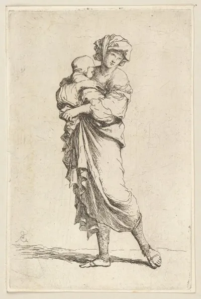 Young Mother Carrying An Infant