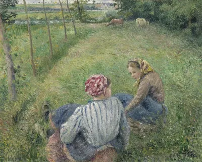 Young Peasant Girls Resting In The Fields Near Pontoise