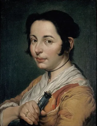 Young Peasant Woman Holding A Wine Flask