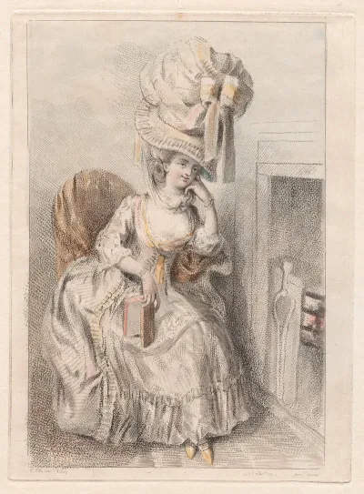 Young Woman By A Fire Reading A Book