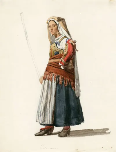Young Woman From Cervaro Italy In Local Costume