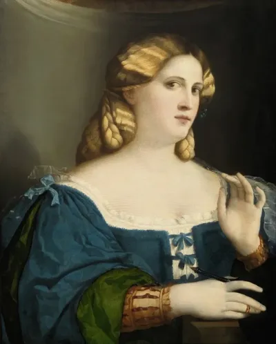 Young Woman In A Blue Dress With Fan