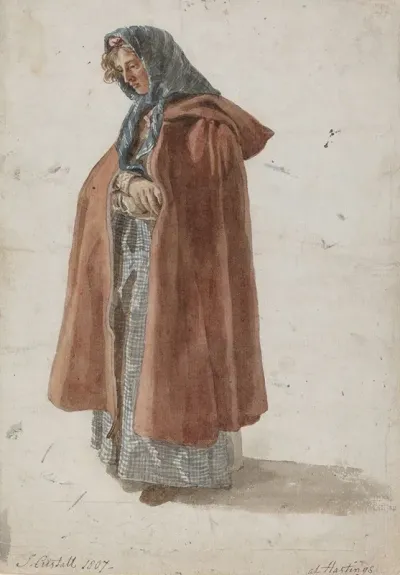 Young Woman In A Kerchief And Cloak At Hastings