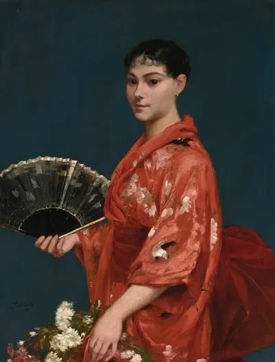 Young Woman In A Red Kimono