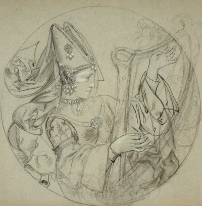 Young Woman In Medieval Style Playing The Harp