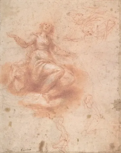 Young Woman On A Cloud With Three Figures