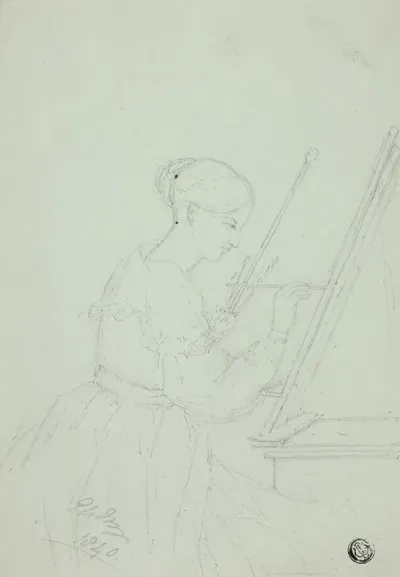 Young Woman Painting Possibly A Self Portrait