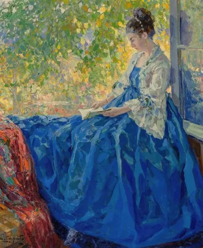 Young Woman Reading At An Open Window