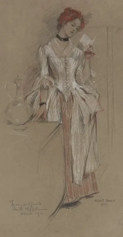 Young Woman Standing Reading A Letter