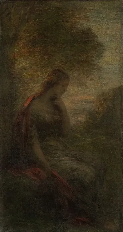 Young Woman Under A Tree At Sunset Called Autumn