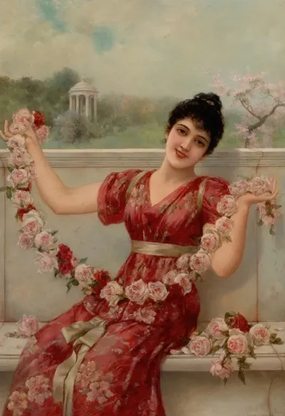 Young Woman With A Chain Of Roses