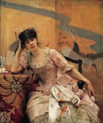 Young Woman With A Japanese Screen