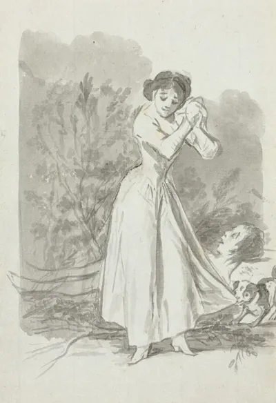 Young Woman Wringing Her Hands Over A Mans Naked Body Verso