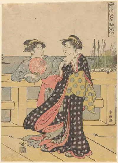 Young Women Enjoying The Fresh Air Of The Evening On The Bridge