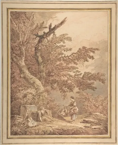 Young Women In A Landscape With Architectural Fragments