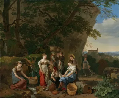 Young Women Near A Fountain