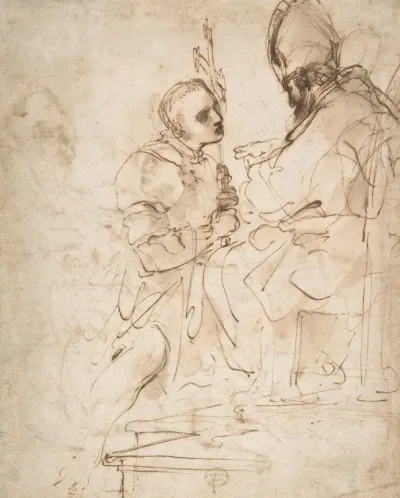 Youth Kneeling Before A Prelate