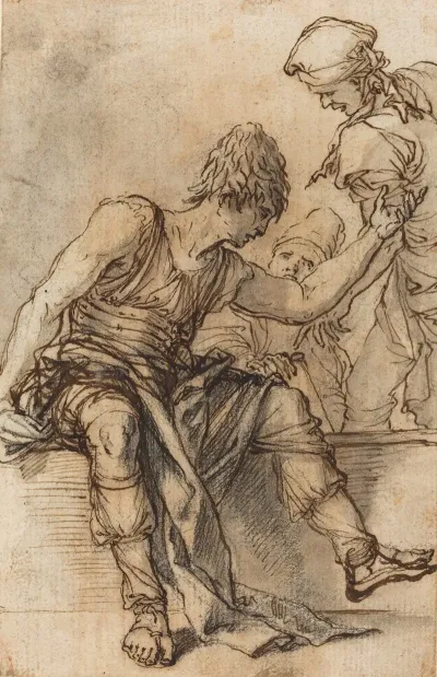 Youth Sitting On A Wall In Conversation With Two Men