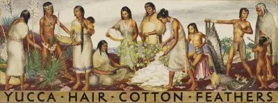 Yucca Hair Cotton Feathers Mural Study