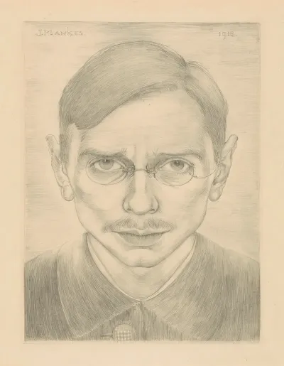 Zelfportret Met Snor En Bril Van Voren Gezien