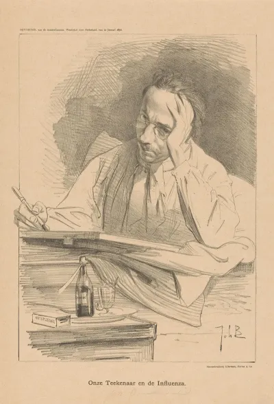 Zelfportret Van Johan Braakensiek Onze Tekenaar En De Influenza