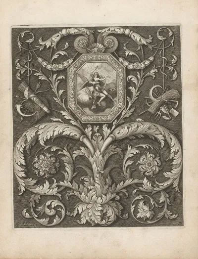 Zephyros And Flora Surrounded By Leaf Shaped Ornaments