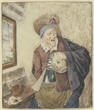 Zerlumpter Bauer Bei Einem Fenster Den Krug In Der Hand