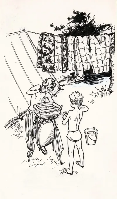 Zich Wassende Jongens Op Een Camping