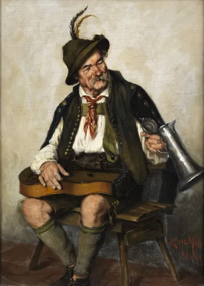 Zitherspieler Mit Bierkanne