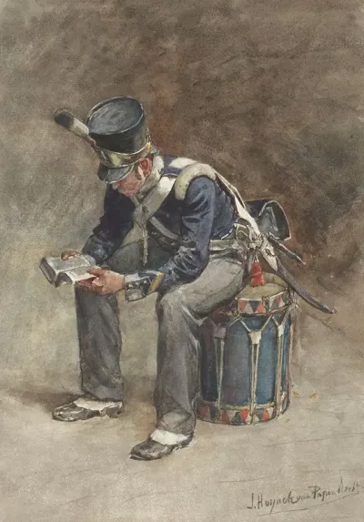 Zittende Lezende Tamboer Van De Infanterie