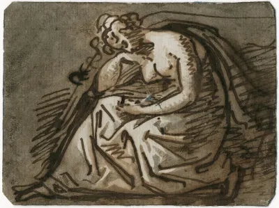 Zittende Treurende Vrouwenfiguur Van Terzijde Gezien