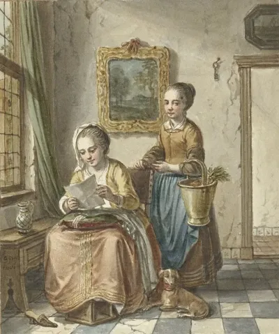 Zittende Vrouw Met Dienstmeid Een Brief Lezend