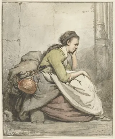 Zittende Vrouw Met Een Koperen Ketel