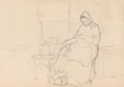 Zittende Vrouw Met Naaiwerk