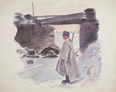 Zolnierz Legionu Ukrainskich Strzelcow Siczowych 1914 1920 Stojacy Na Warcie Przy Moscie