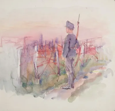 Zolnierz Legionu Ukrainskich Strzelcow Siczowych 1914 1920 Stojacy Na Warcie Przy Zasiekach