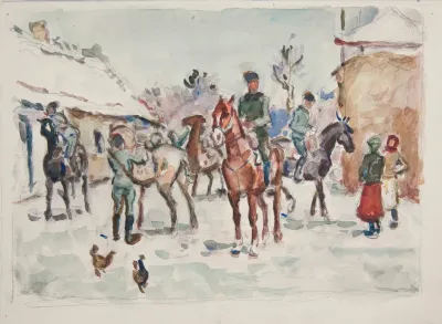 Zolnierze Ukrainskich Strzelcow Siczowych Na Koniach Wjezdzajacy Do Wioski