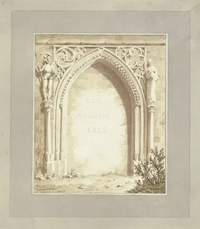Zugemauertes Gotisches Portal Mit Der Inschrift Zum Andenken 1826