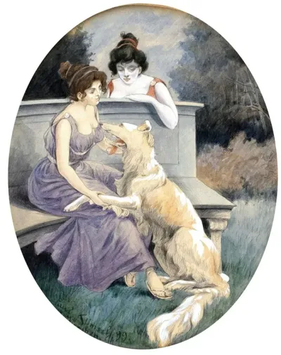 Zwei Damen Mit Windhund Auf Einer Parkbank