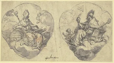 Zwei Kartuschen Mit Den Heiligen Ambrosius Und Augustinus