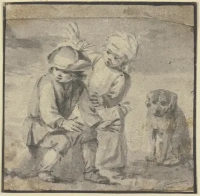 Zwei Knaben Bei Einem Hunde Der Rechts Sitzt