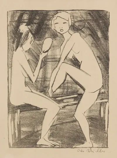 Zwei Madchen Mit Handspiegel