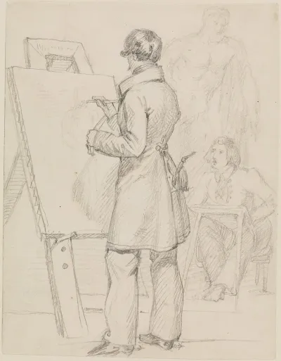 Zwei Maler Im Atelier Zeichnend