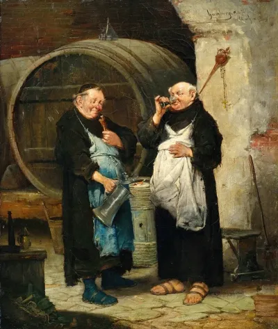 Zwei Monche Im Weinkeller