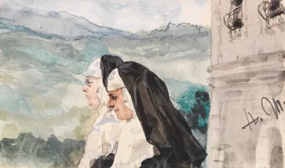 Zwei Nonnen Im Klosterhof