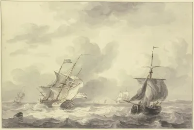 Zwei Schiffe Auf Bewegter See Links Eine Tonne 2