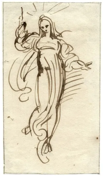 Zwevende Vrouwenfiguur In Lang Gewaad Met Geheven Arm