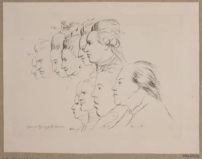 10 portrætter: Enevold Brandt, Johann Friedrich Struensee, Caroline Mathilde, Julieane Marie, Arveprins Frederik, Christian VII, Marie Jeanne Clemens, J. F. Clemens, Jens Juel og Nicolai Abildgaard