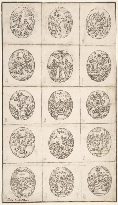 15 Oval Scenes From the Life of Christ and a Scene of a Saint Adoring the Holy Cross