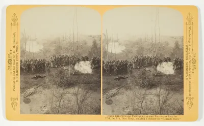 1st Ark. Con. Regt. making a charge in "Hornets Nest", from the series "The Chicago Panorama of the Battle of Shiloh"
